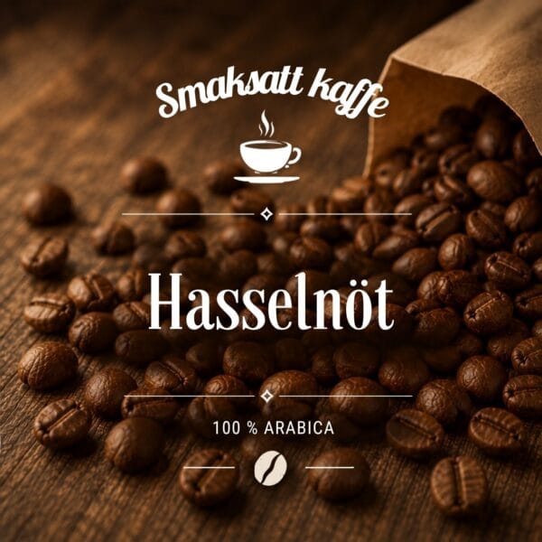 Hasselnöt är ett mellanrostat smaksatt kaffe av 100 % Arabica med tydlig smak av rostade hasselnötter, mjuk sötma och en rund, krämig eftersmak.