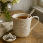 Starta dagen med en mugg som hälsar dig välkommen till morgonen. Denna vita keramikmugg har en inbjudande design med texten Good Morning i relief.