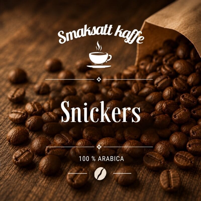 Snickers Snickers är ett mellanrostat smaksatt kaffe av 100 % Arabica med smak av jordnötter, nougat, krämig karamell och mjölkchoklad. Fylligt och härligt sött.