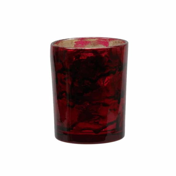 Ljuslykta i melerat glas, röd, Ø 8 cm H 10 cm