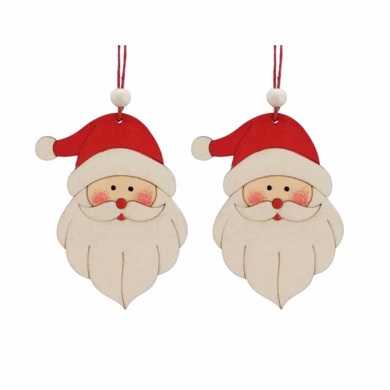 Hängdekoration i trä i form av en jultomte, mått 8,5 cm. Set om två st.