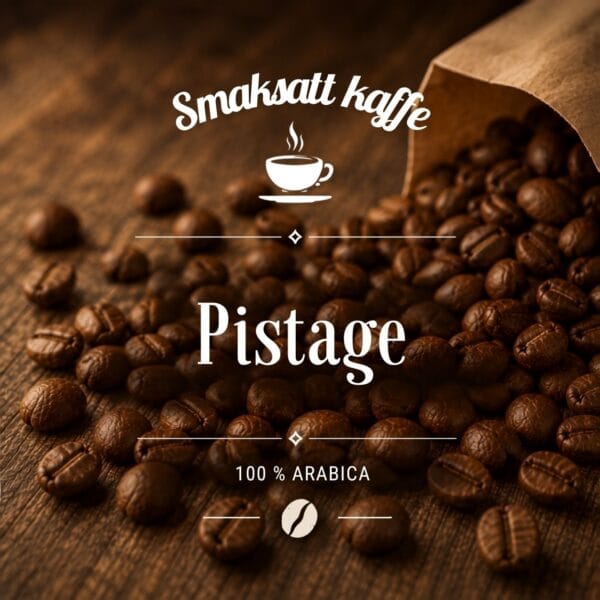 Pistage är ett mellanrostat smaksatt kaffe av 100 % Arabica med tydlig smak av pistage, fin nötighet och behaglig sötma. Extra gott med en skvätt mjölk.