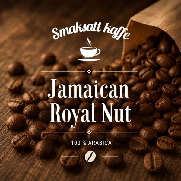 Jamaican Royal Nut är ett fylligt smaksatt kaffe av 100 % Arabica med varm jamaicansk rom, krämig karamell och rostade nötter i fin balans.