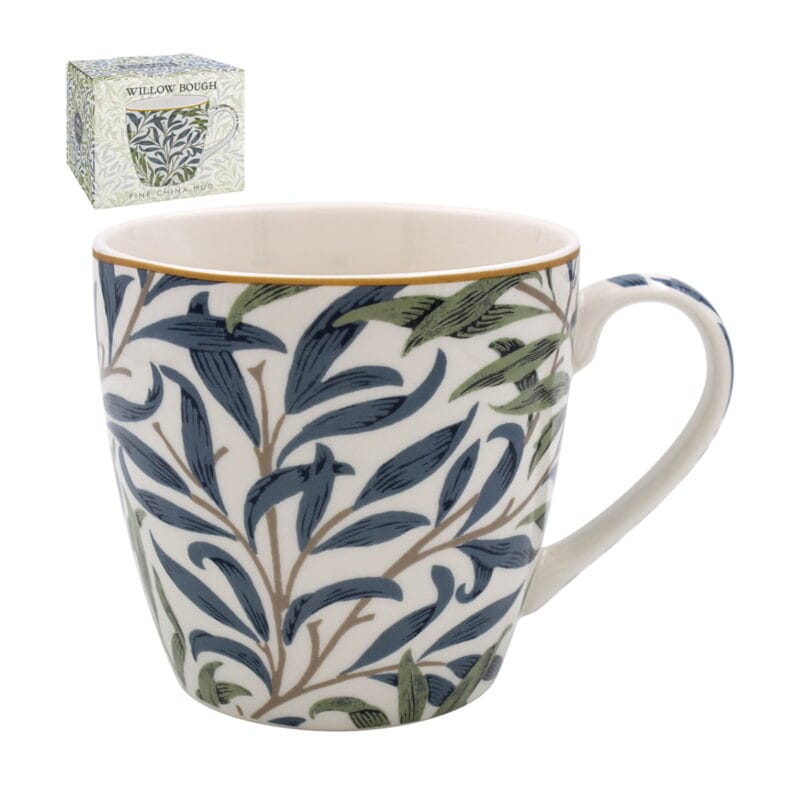 Stor porslinsmugg med mönster av William Morris. Muggen rymmer ca 4 dl och har måtten 9,5x10 cm (hxd). Tål mikro och maskindisk.