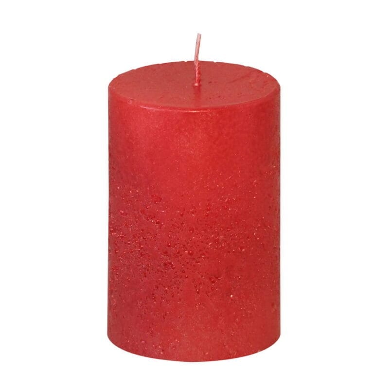 Blockljus med rå metallicfärgad yta. Diameter 6,8 cm, höjd 10 cm. Brinntid ca 37 timmar.