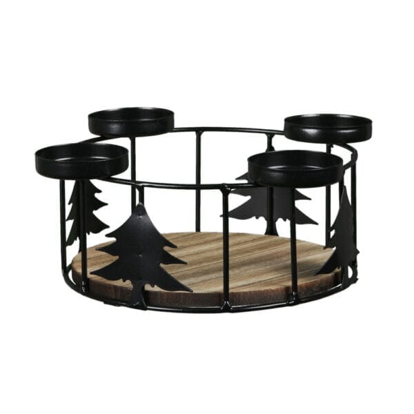 Värmeljushållare i svart metall och trä Ø 17 cm H 7,5 cm