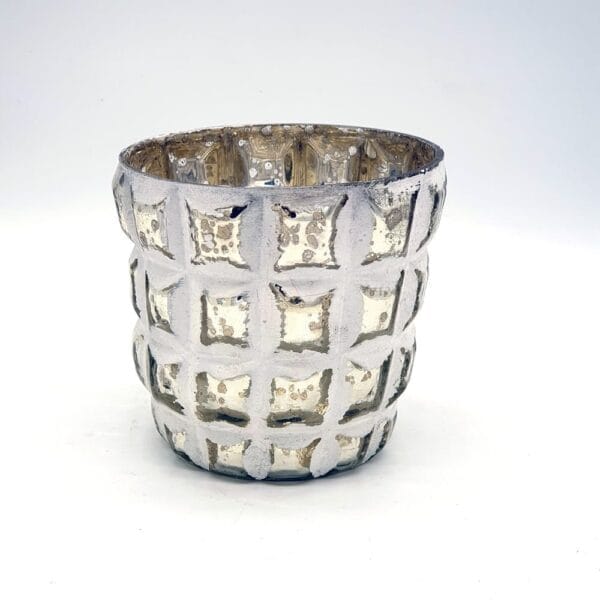Ljuslykta vit/silver Ø10 H10 cm
