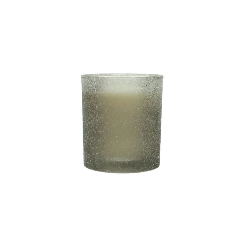 Stämningshöjande doftljus i behållare med frostat gråfärgat glas. Diameter 9 cm, höjd 10 cm.