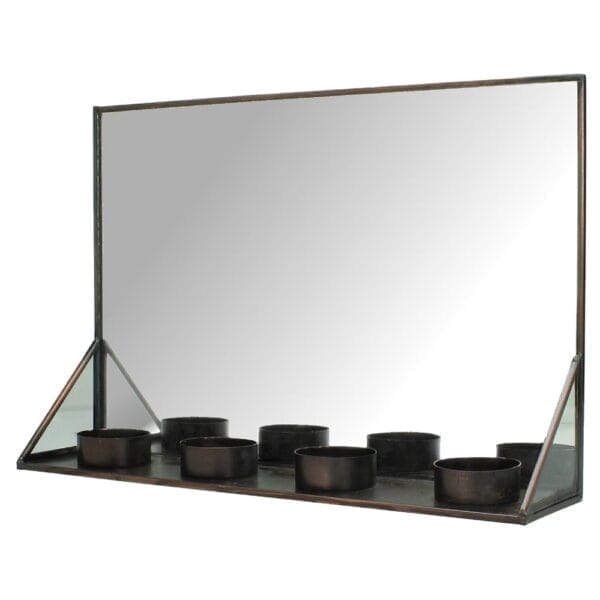Ljushållare med spegel, mörk metall