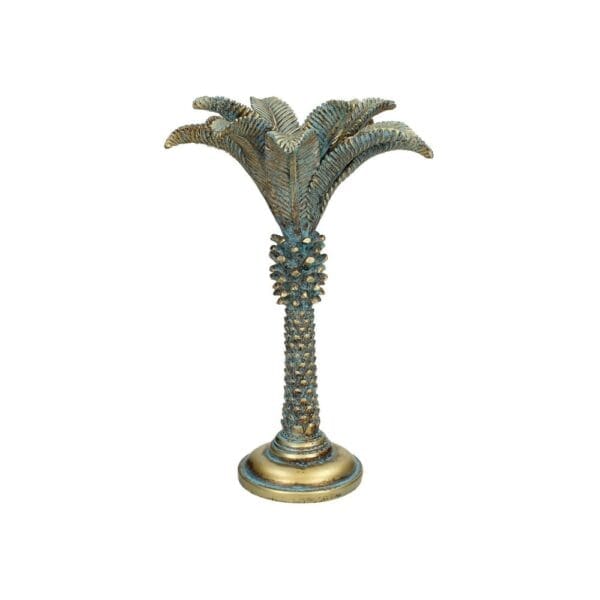 Denna vackra ljusstake i form av en palm i en elegant guldton är det perfekta tillskottet för dig som vill skapa en exotisk och lyxig atmosfär i ditt hem.