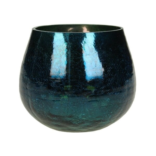 Ljuslykta krackelerat glas petrol H 10 cm