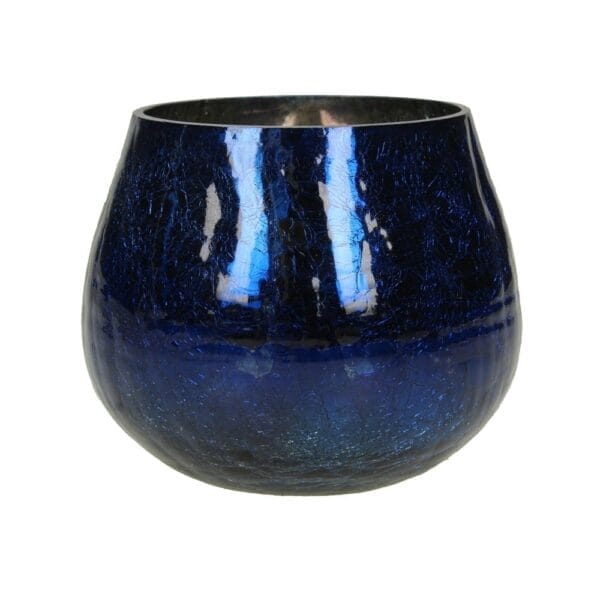 Ljuslykta krackelerat glas blå H 10 cm