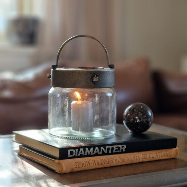 Ljuslykta glas antik mässing H 15,5 cm