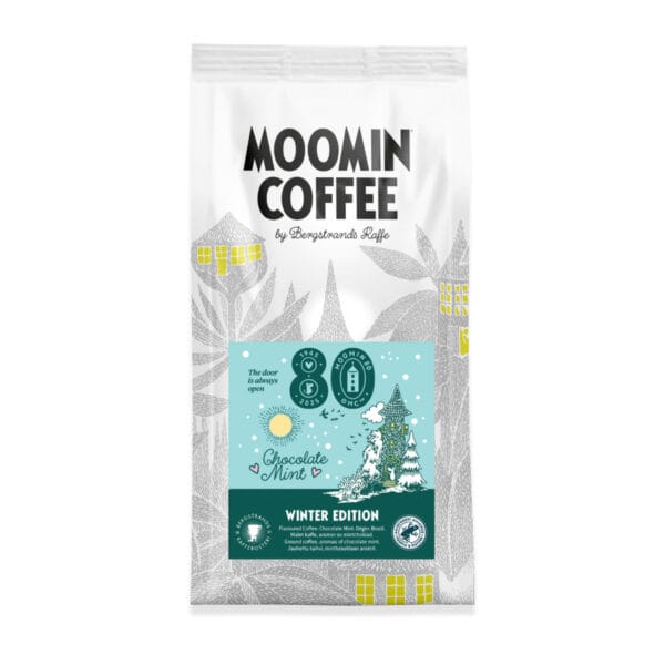 Mumin Winter Edition – smaksatt vinterkaffe med mint och choklad. En säsongsutgåva från Bergstrands Kafferosteri som sprider värme i vintermörkret.