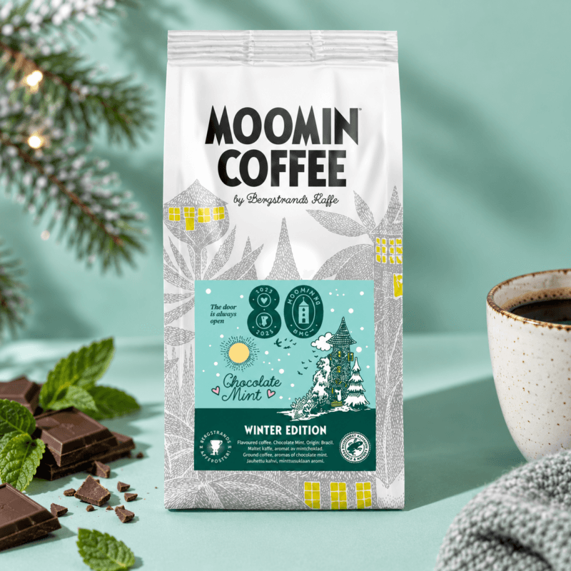 Muminkaffe Winter Edition Chocolate Mint smaksatt kaffe med choklad och mint 250 g