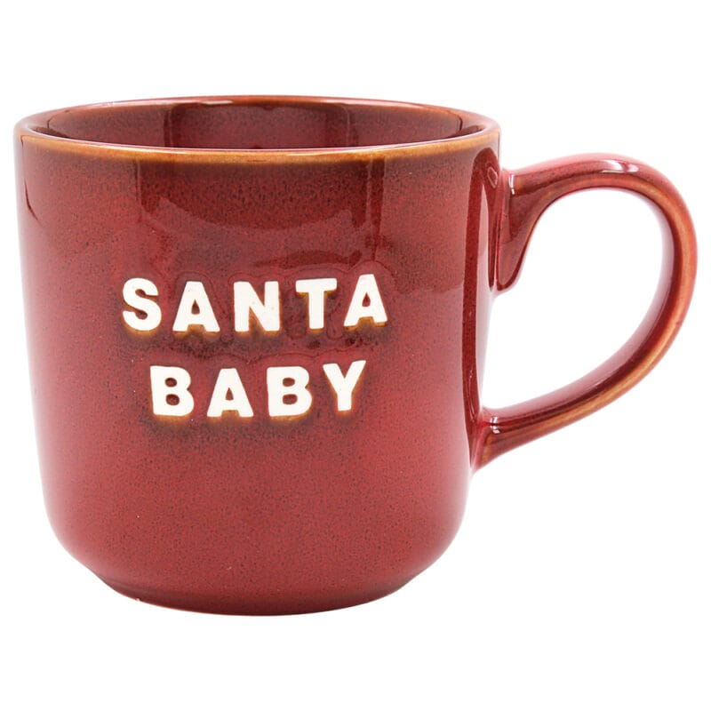 Julmugg Santa Baby i röd keramik från Lesser & Pavey. Charmig och lekfull design – perfekt present eller detalj till chokladhörnan.