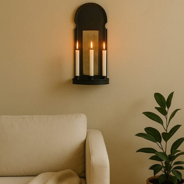 Spegellampett för tre ljus Brunsvart 47 cm