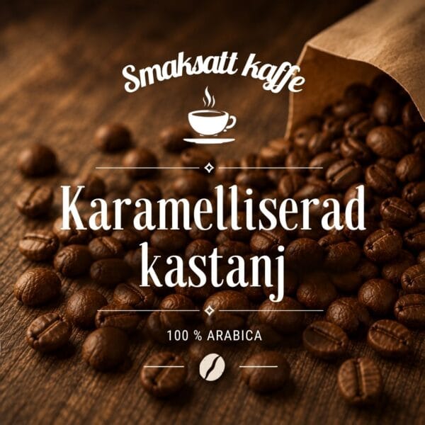Karamelliserad kastanj är ett mellanrostat kaffe av 100 % Arabica med nötig kastanj, fyllig karamell och fina toner av kanel och kardemumma.