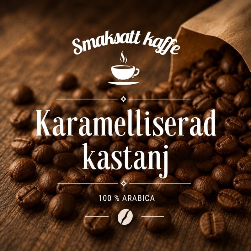 Karamelliserad kastanj är ett mellanrostat kaffe av 100 % Arabica med nötig kastanj, fyllig karamell och fina toner av kanel och kardemumma.