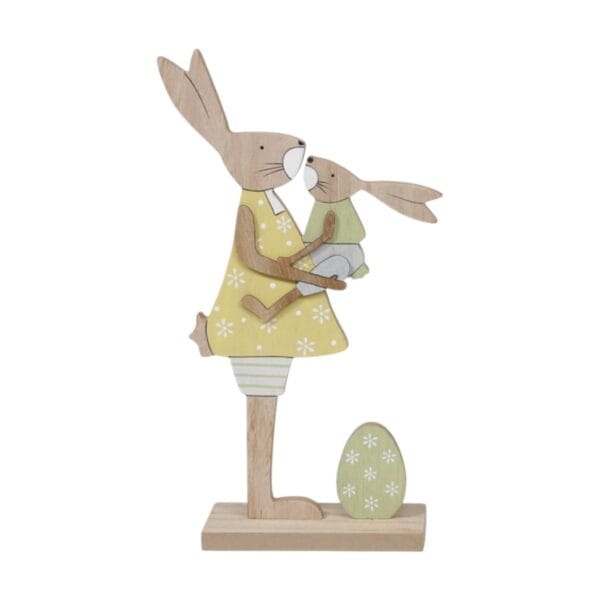 Träkaniner 32 cm i mjuka pasteller. Dekorativ påskfigur i trä som sprider vårkänsla, fina i fönster eller på bord.