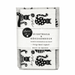 Fint set med kökshandduk i 100% linne och matchande disktrasa i färdig presentförpackning. Anneko Design Sweden, designat och tillverkat i Sverige. 