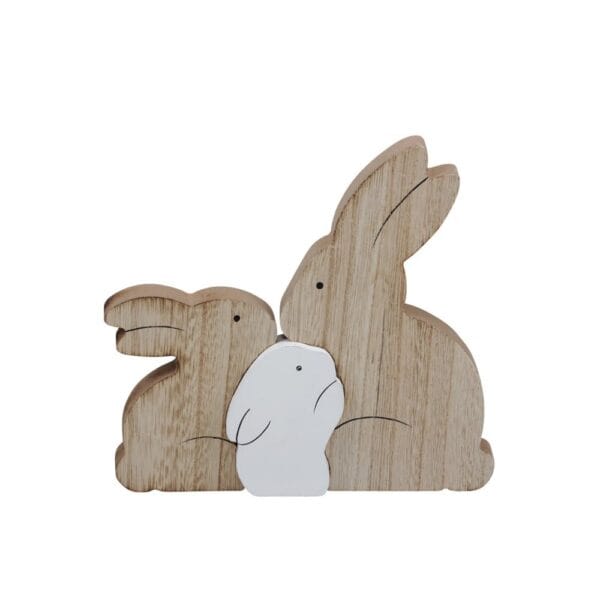Kaninfamilj i trä 3 delar, 17,5x16,5x17,5 cm