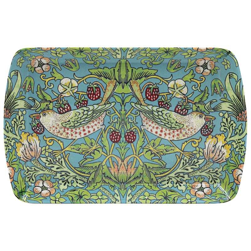 LP96646 Bricka i melamin med Strawberry Thief av William Morris. Praktisk serveringsbricka 21 × 14 cm med klassiskt Arts & Crafts-motiv. Handdisk rekommenderas.