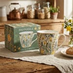 Stor härlig porslinsmugg med det vackra mönstret Daffodils av William Morris. Muggen rymmer ca 4 dl och tål mikro och maskindisk.