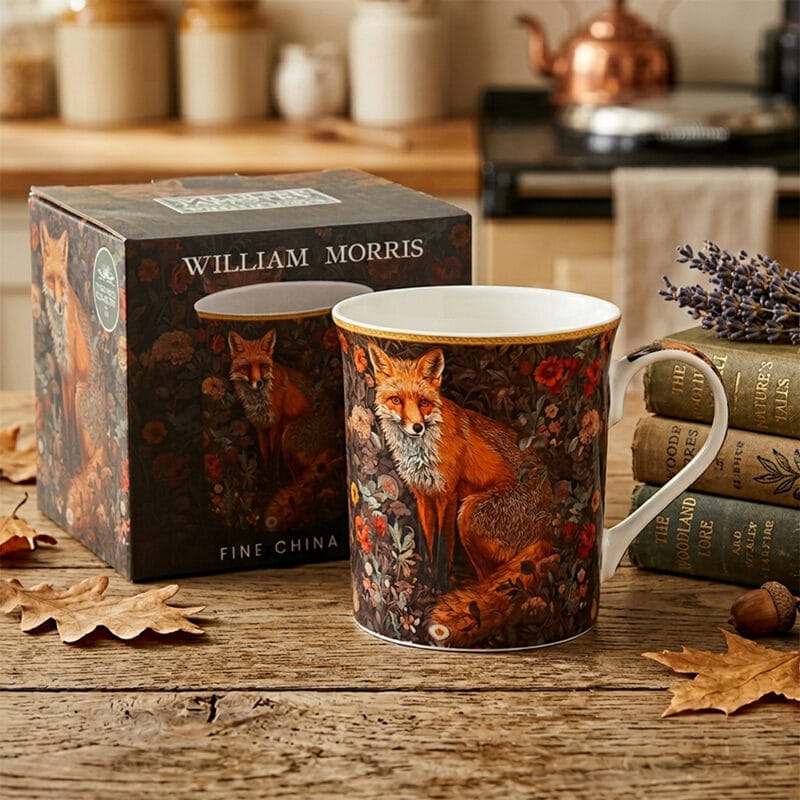 LP90546-1 William Morris Wildlife mugg i fine china med detaljrikt djurmotiv. Rymmer 300 ml, tål diskmaskin och mikro. Levereras i dekorativ presentkartong.