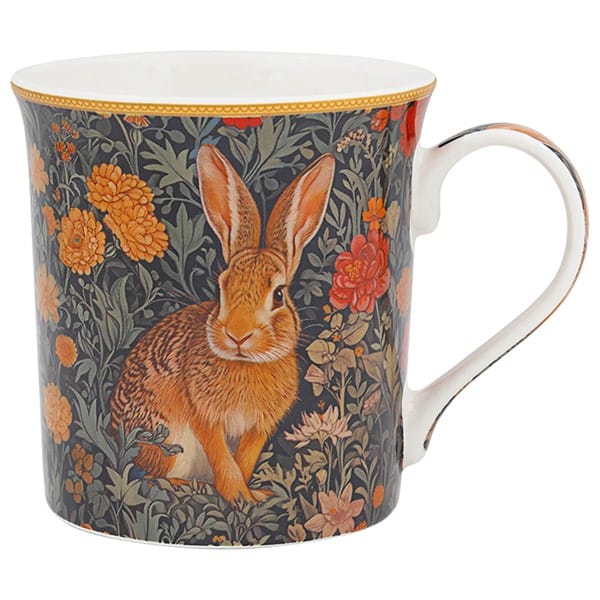 William Morris Wildlife mugg i fine china med detaljrikt djurmotiv. Rymmer 300 ml, tål diskmaskin och mikro. Levereras i dekorativ presentkartong.
