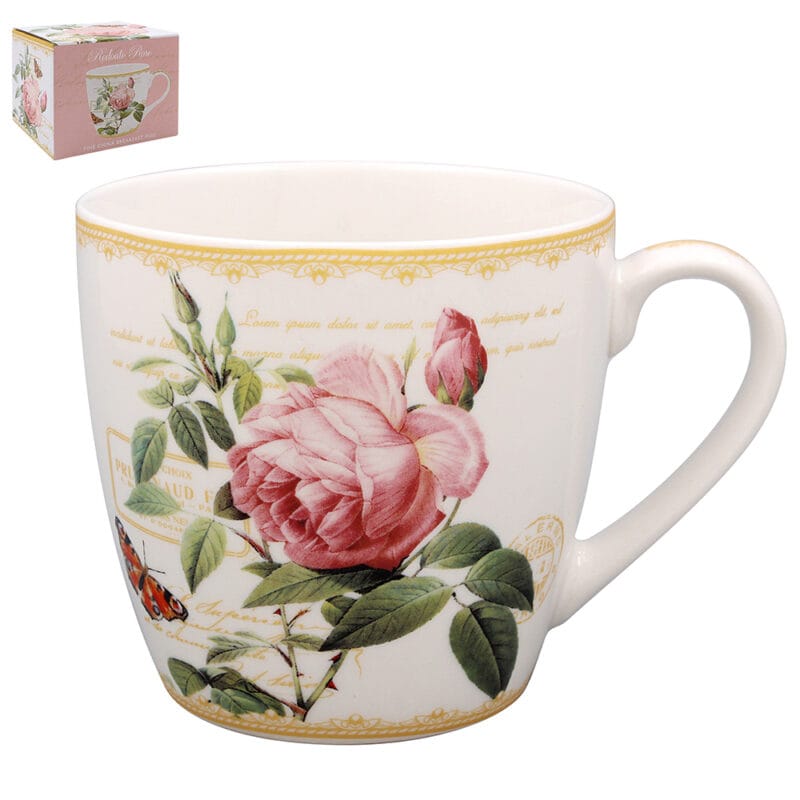 En dekorativ mugg för både kaffe och te, och ett fint val för den som tycker om rosor och romantiska blommönster. Levereras i presentförpackning.