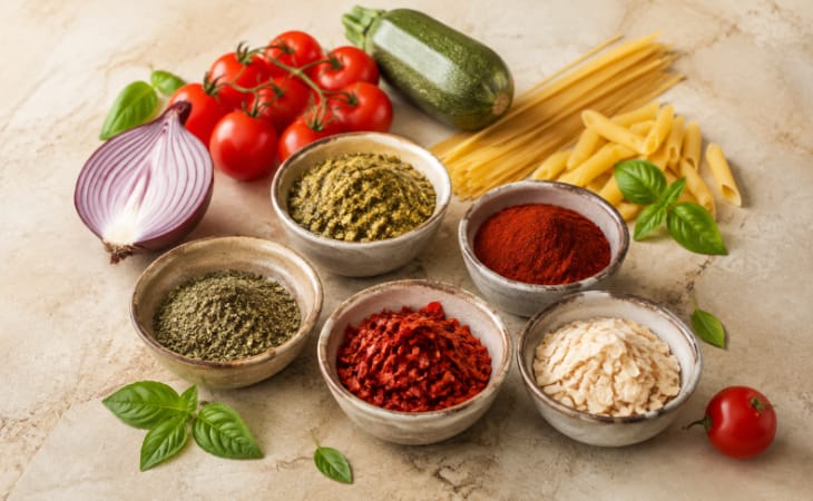 Pasta, grönsaker och vegetariskt