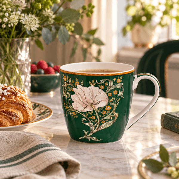 Stor härlig porslinsmugg med det vackra mönstret Pimpernel av William Morris. Muggen rymmer ca 4 dl och tål mikro och maskindisk.