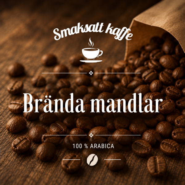 Smaksatt kaffe med smak av brända mandlar. Mellanrostade Arabicabönor med söta toner av karamelliserat socker och rostade mandlar.